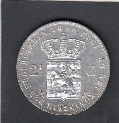 Beschrijving: 2 1/2 Gulden WILLEM III Stain